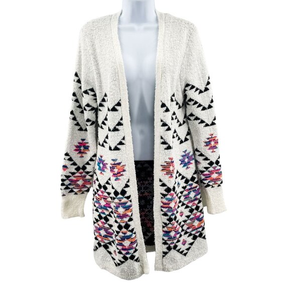 Southwestern Aztec Print Long Sleeve Longline Open Front Cardigan Sweater Small - Picture 6 of 9